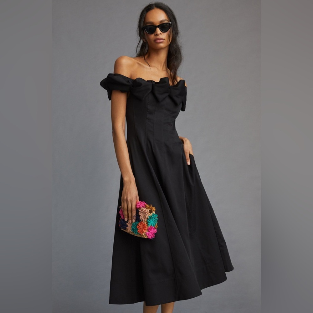 Maeve Black Off-Shoulder Midi Dress